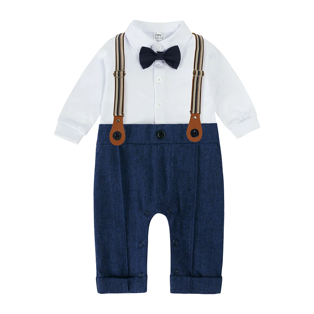 ZOETOPKID Boy Gentleman Suit Formal Birthday Outfit Infant Set One-piece Jumpsuit+Beret+Bowtie+Suspender Toddler Costume Clothes