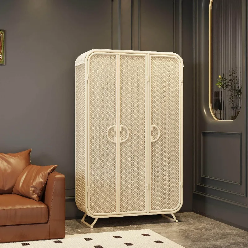 installation-free metal wardrobe cream style small apartment clothing cabinets French armoires de vêtement Organizer furniture