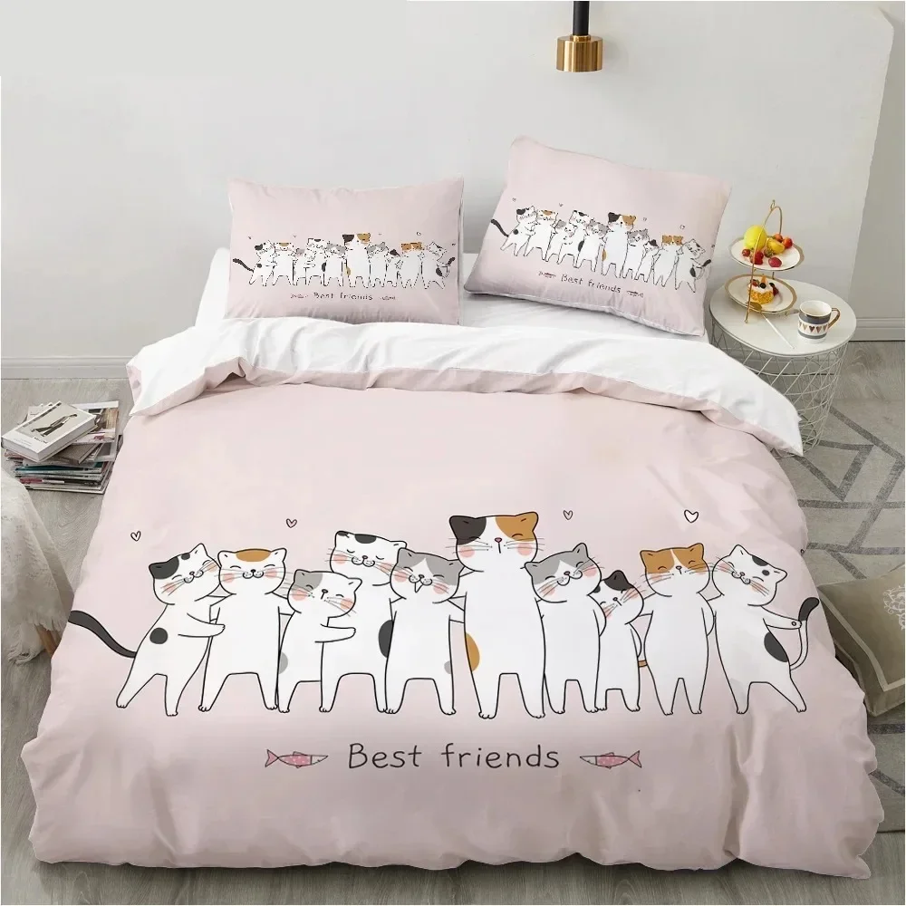 جديد ثلاثية الأبعاد طباعة الكرتون القط والأسماك مريحة لحاف غطاء لحاف المخدة طقم سرير غرفة نوم الأطفال الديكور المنسوجات المنزلية #1