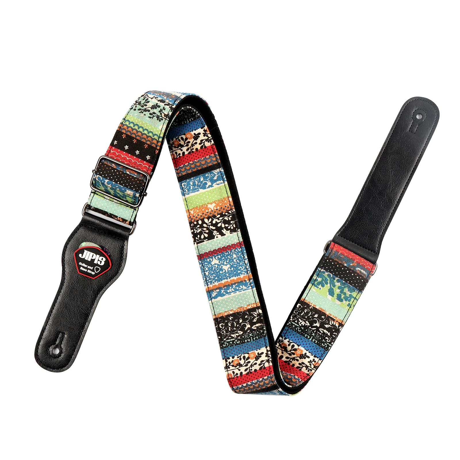 Guitar Strap-Vintage Woven, For Bass, Electric & Acoustic Guitar,Adjustable Length Cotton Guitar Strap With Leather Ends