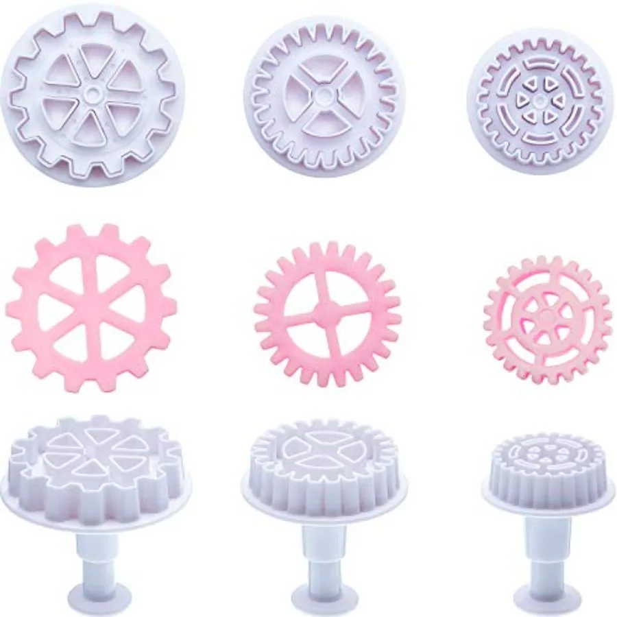 

6 Pieces Gear Ce Cutters Steam Fondant Molds Cogs Mold Clock Wheel Plunger Cutter for Cake Decoration Ginger Ce Polymer Clay Cr