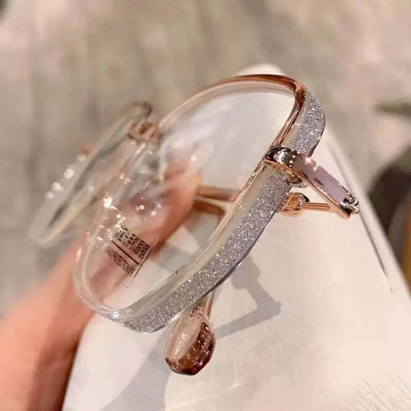 Vintage Square Metal Glitter Frame Reading Glasses Women Fashion Optical Eyewear Anti-blue Light Presbyopia Eyeglasses