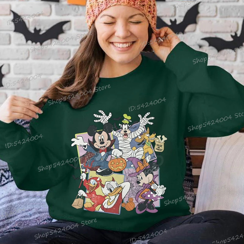 

Мультфильм Хэллоуин Микки Маус Дисней толстовки с круглым вырезом женские аниме Y2K Sudaderas винтажные подарки на Хэллоуин мужские пуловеры подарки