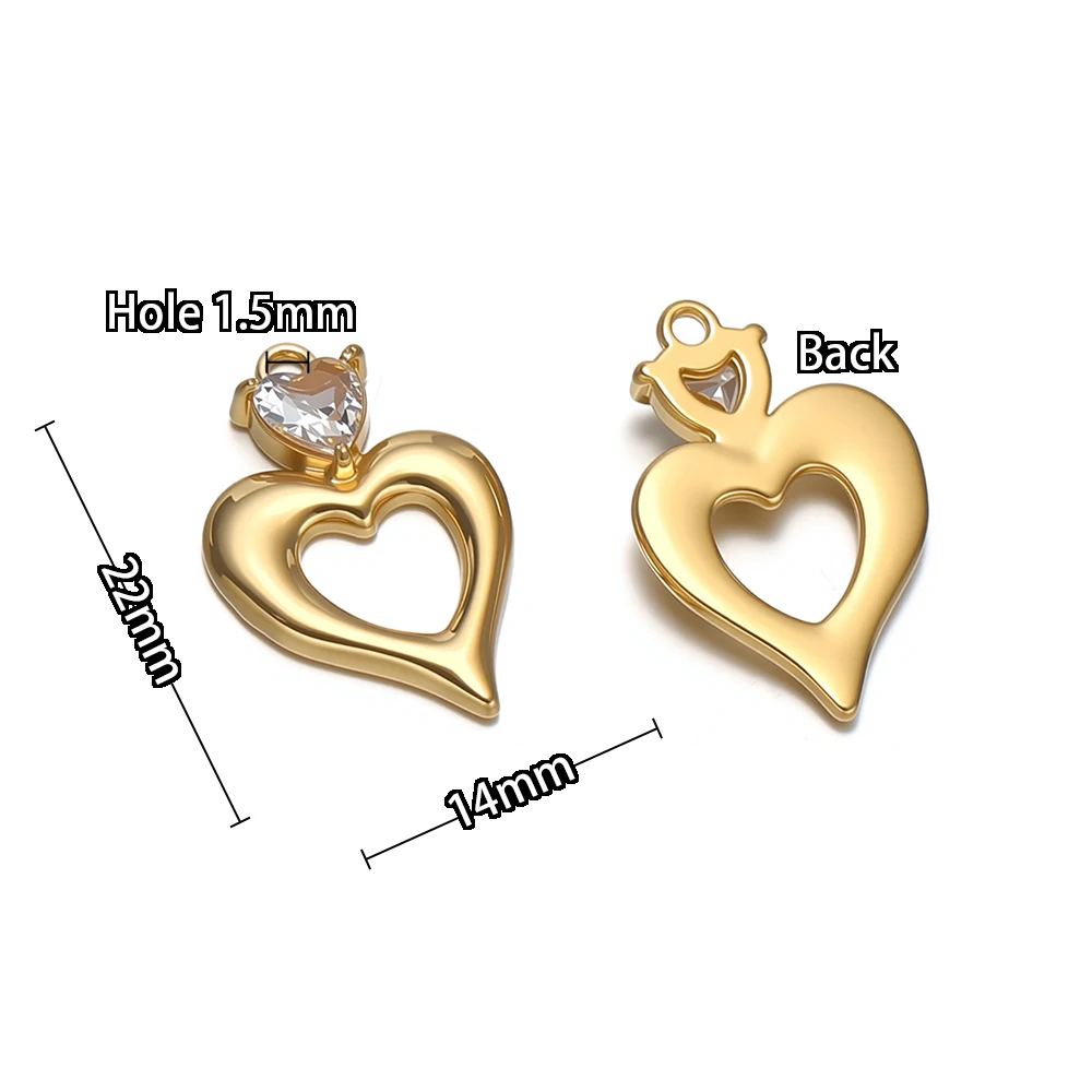 4 Stücke Edelstahl Niedliche Zirkon-Herzanhänger für DIY Kinderschmuck, Halsketten, Armbänder, Anhänger, Ohrringe für Mädchen – Detail 3