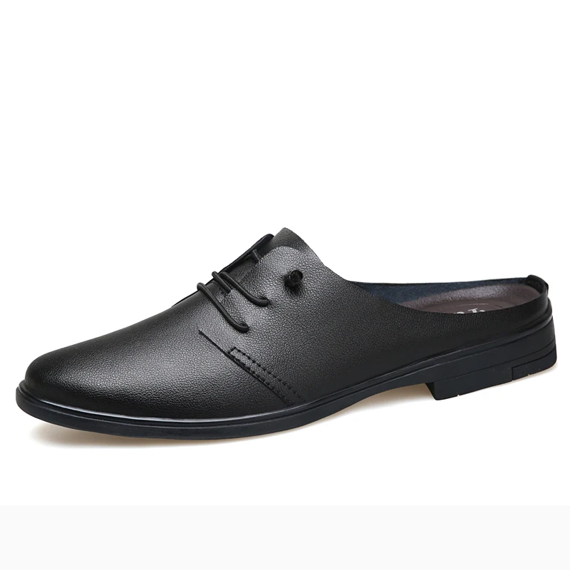 Large Size 37-47 Leather Mules Men Backless Loafers Slipper Half Shoes For Man Closed Toe Slide Sandals Open-back Casual Shoes