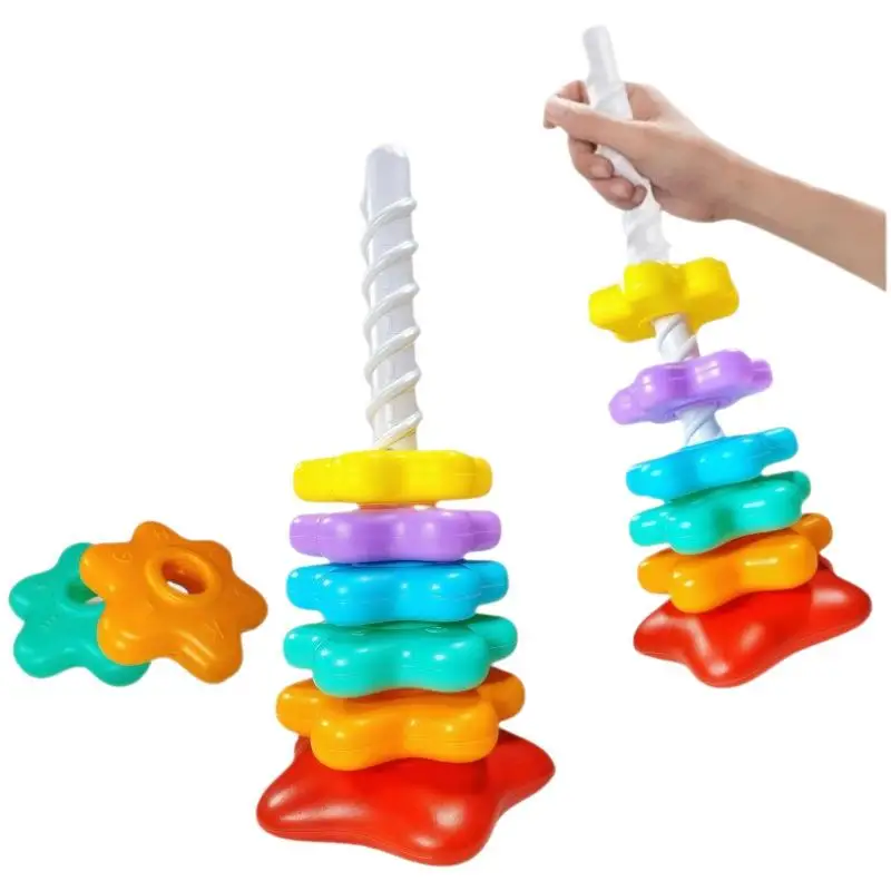 1 set baby-stapelpuzzelspeelgoed Montessori roterende regenboogtoren Veiligheid en milieubescherming Gekleurd kinderspeelgoed