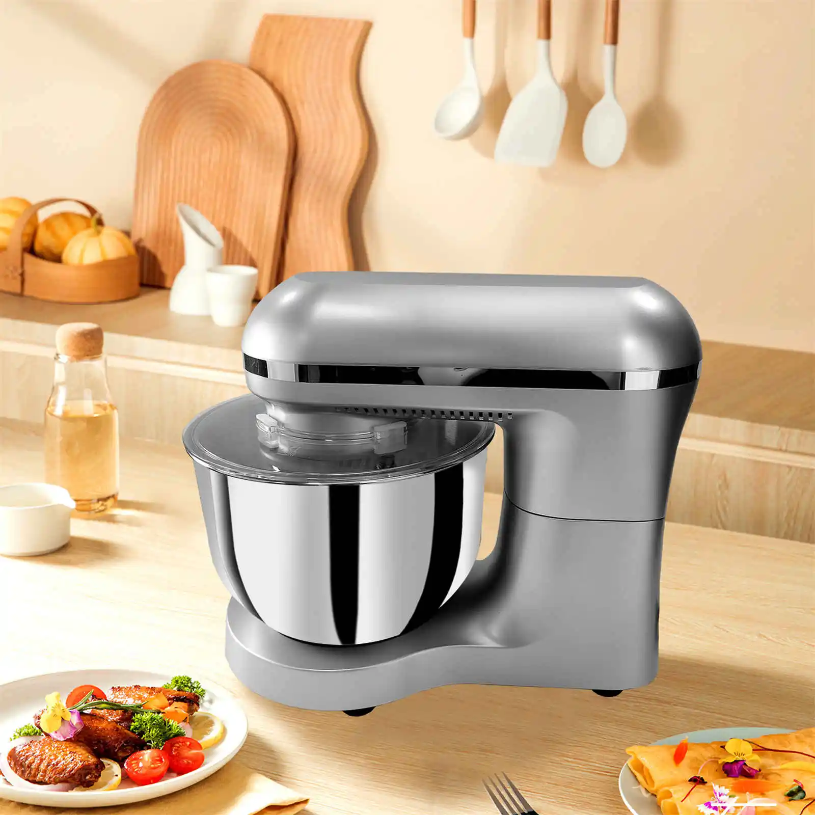 

Kitchen Mixers, Electric Household Mixers, Powerful Blender, Tilt-Head Dough Mixer with Mixing Bowl, Gray, Standard