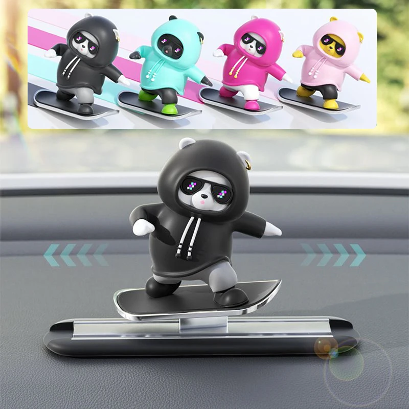 2024 New Dashboard Car Ornaments Skateboard Sliding Bear Mobile Bear Creative Car Universal Cartoon Interior Decoration