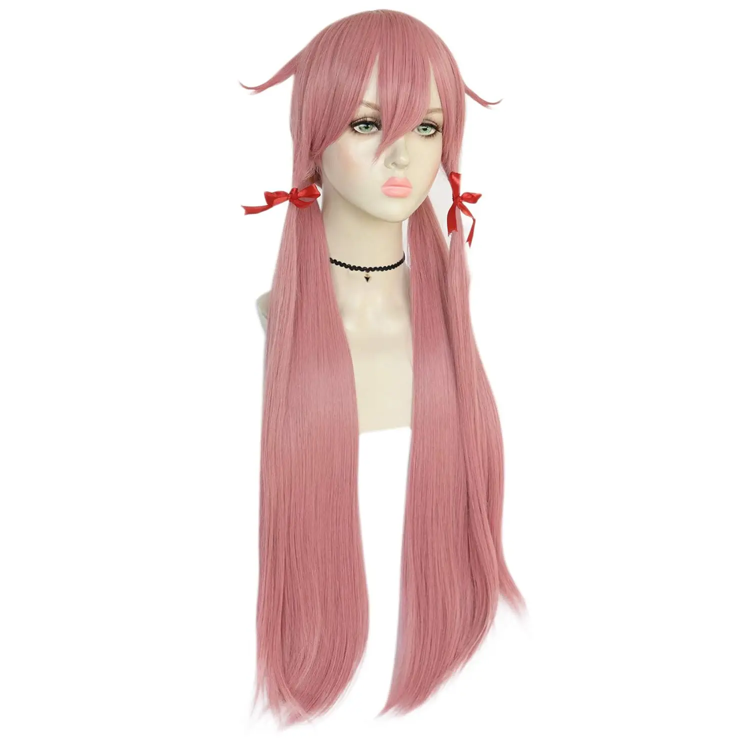 วิกผมยาวตรงสีชมพูสำหรับสาวอะนิเมะญี่ปุ่นวิกผมสีชมพูสำหรับสาวๆเครื่องแต่งกายวันฮาโลวีนปาร์ตี้คริสต์มาส