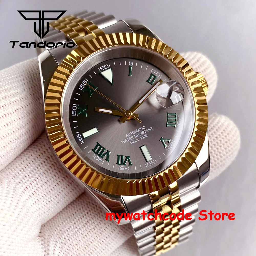 Silver Gold Fluted Bezel Mechanical Watch Men 36mm 39mm Japan NH35A Movement Roman numerals Dial Steel Strap 100m Waterproof
