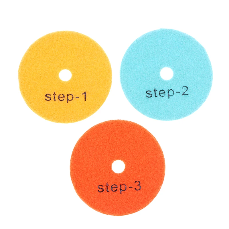 3PC Polishing Pad 4 Inch 100mm Dry/Wet Diamond 3 Step Polishing Pads Granite Polishing Tool Marble Grinding Pads