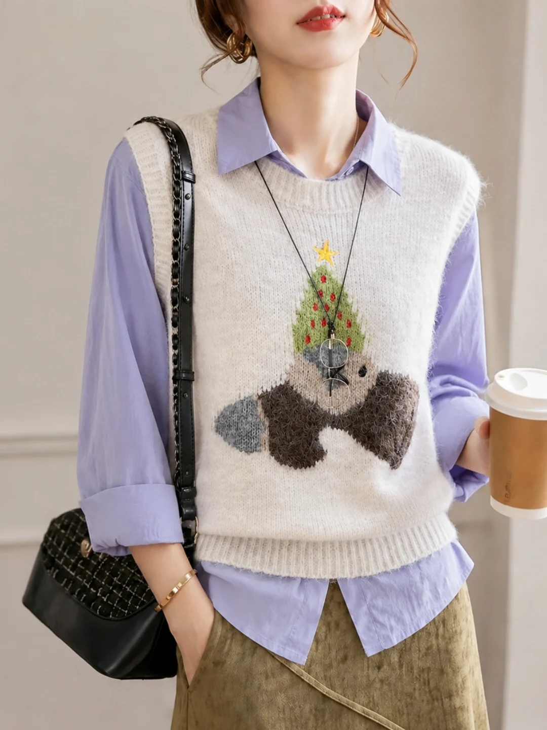 Korean Style Commuter Knitted Vest Women's Fashion Color Block Design 2026 Autumn New Arrival Versatile Outerwear