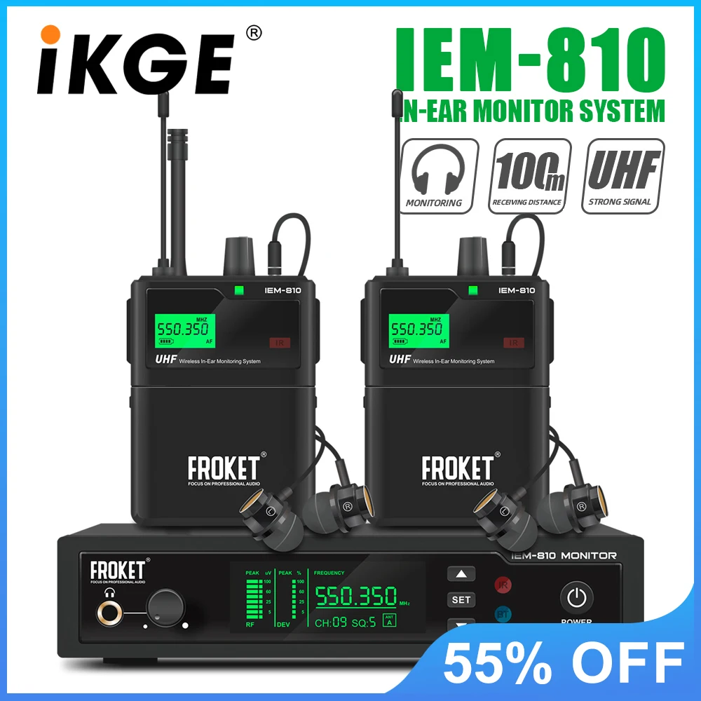 

IEM-810 UHF wireless in-ear monitoring system, 80 meters away, 530-580 MHZ, for stage performances, bands, churches, drummers