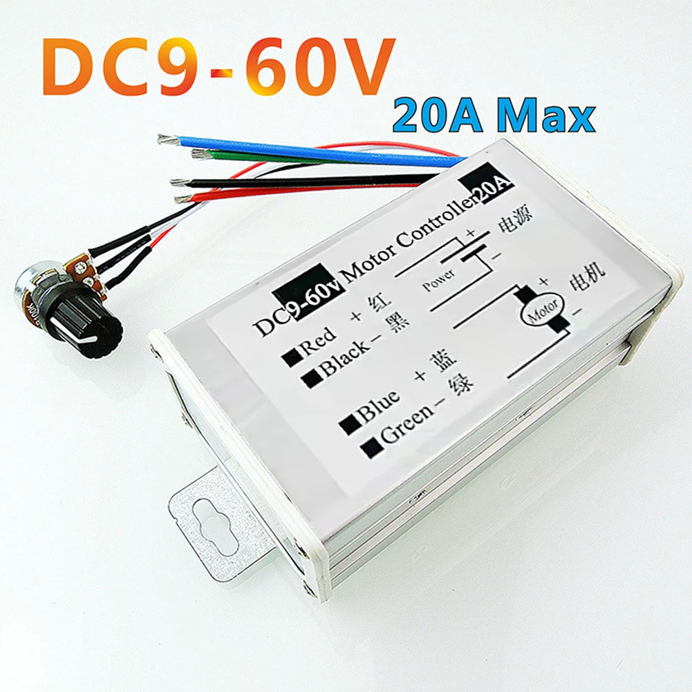 Stepless Motor Pulse Width Modulator Regulator DC 9V-60V 12V 24V 60V 20A DC Motor Controller PWM Speed Regulator