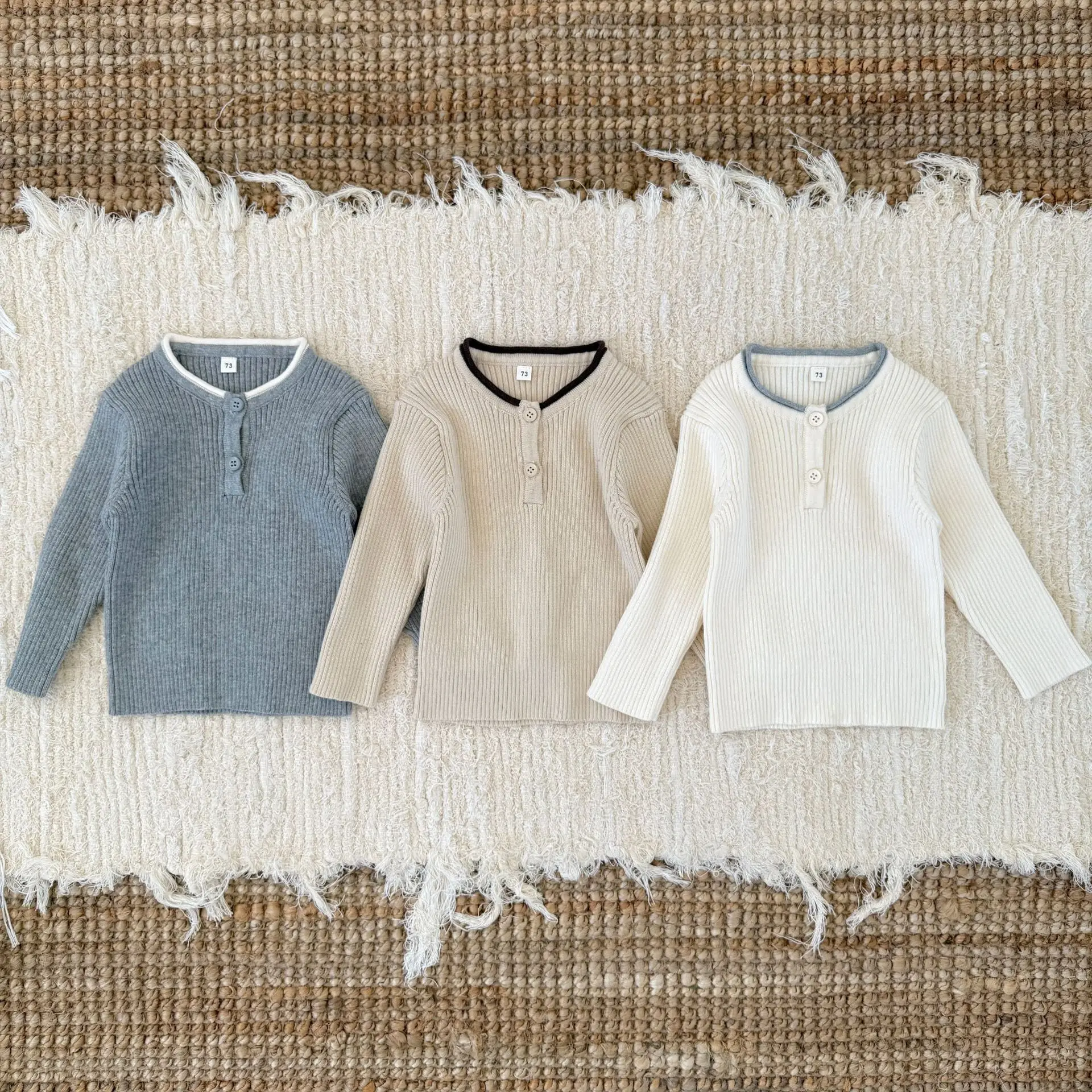 9M-3T الطفل البلوزات نمط موجز الفتيات متماسكة البلوز طفل قاعدة تريكو الكلاسيكية س الرقبة البلوزات