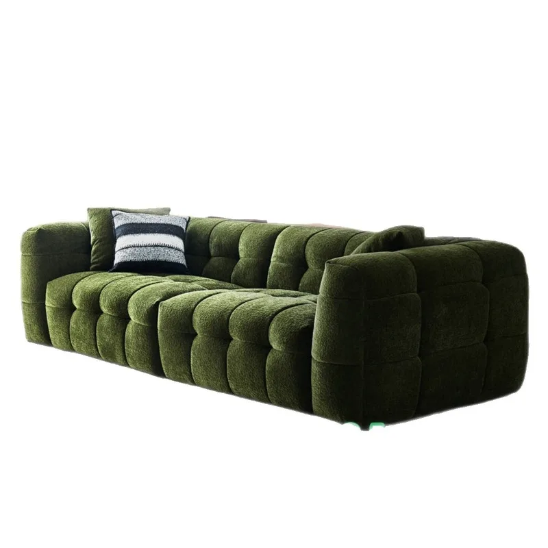 Marshmallow sofa dark green chenille French retro style medieval living room small apartment straight row fabric sofa