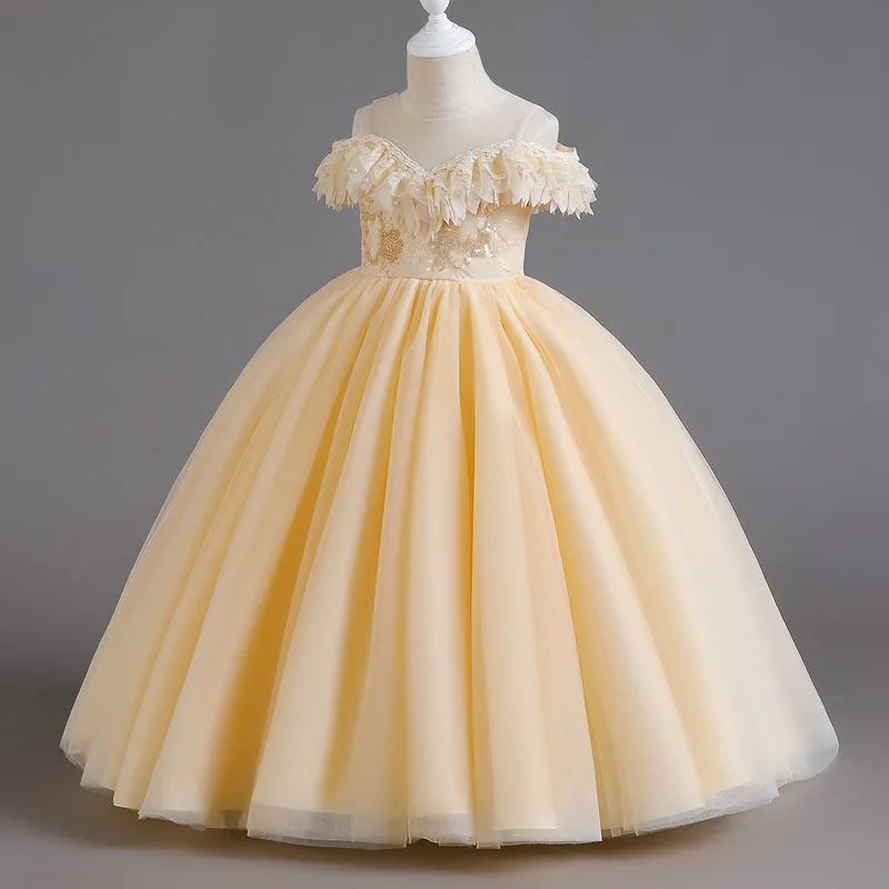 Cross-Border Girls' off-the-Shoulder Long Dress Dress European and American Children's Princess Dress Tulle Tutu Catwalk Costume