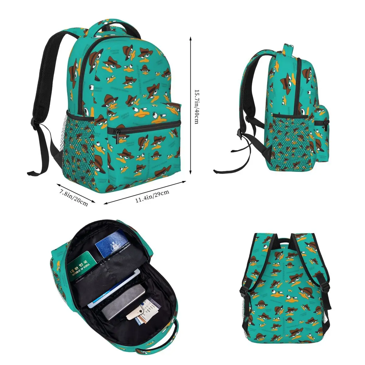 Perry The Platypus-mochilas escolares para niños y niñas, bolsa de almuerzo de dibujos animados, juego de tres piezas