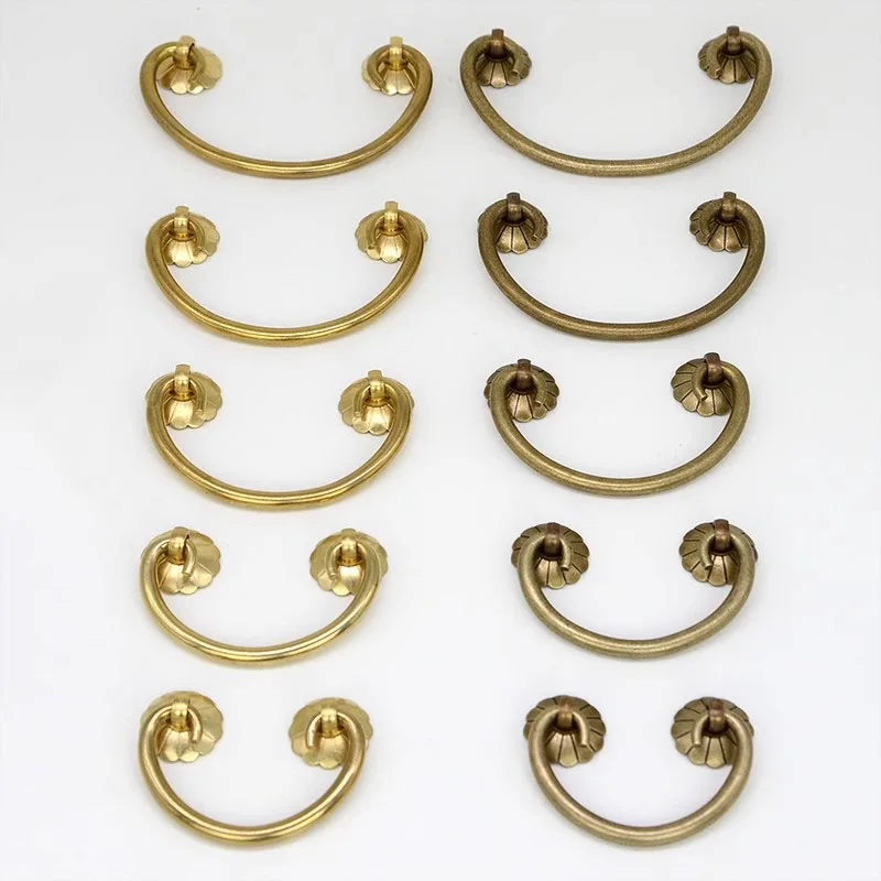 Brass Wardrobe Door Handle Vintage Drawer Pulls Chinese Medicine Cabinet Kitchen Cupboard Furniture Hanging Ring Handles