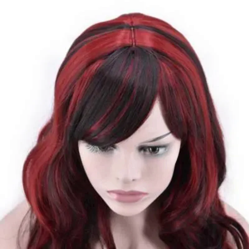 Burgundy Wigs for Women Long Wavy Synthetic Wig Red Ombre Bla Roots to # 99j Deep Parting 130% Density Heat Resistant Fiber