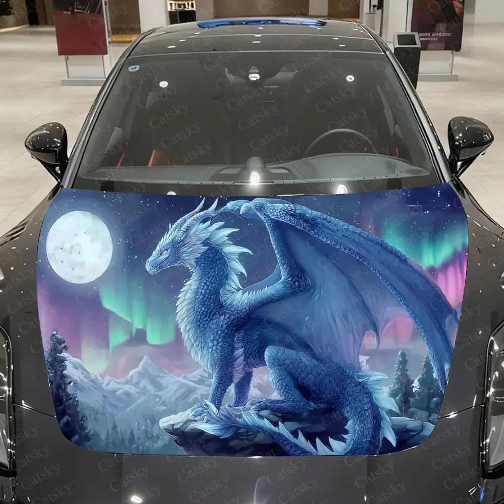 Aurora Dragon Frost Peak Car Vinyl Wrap, PVC Material Waterproof Car Hood Sticker, Self-Adhesive Scratch-Resistant Stickers