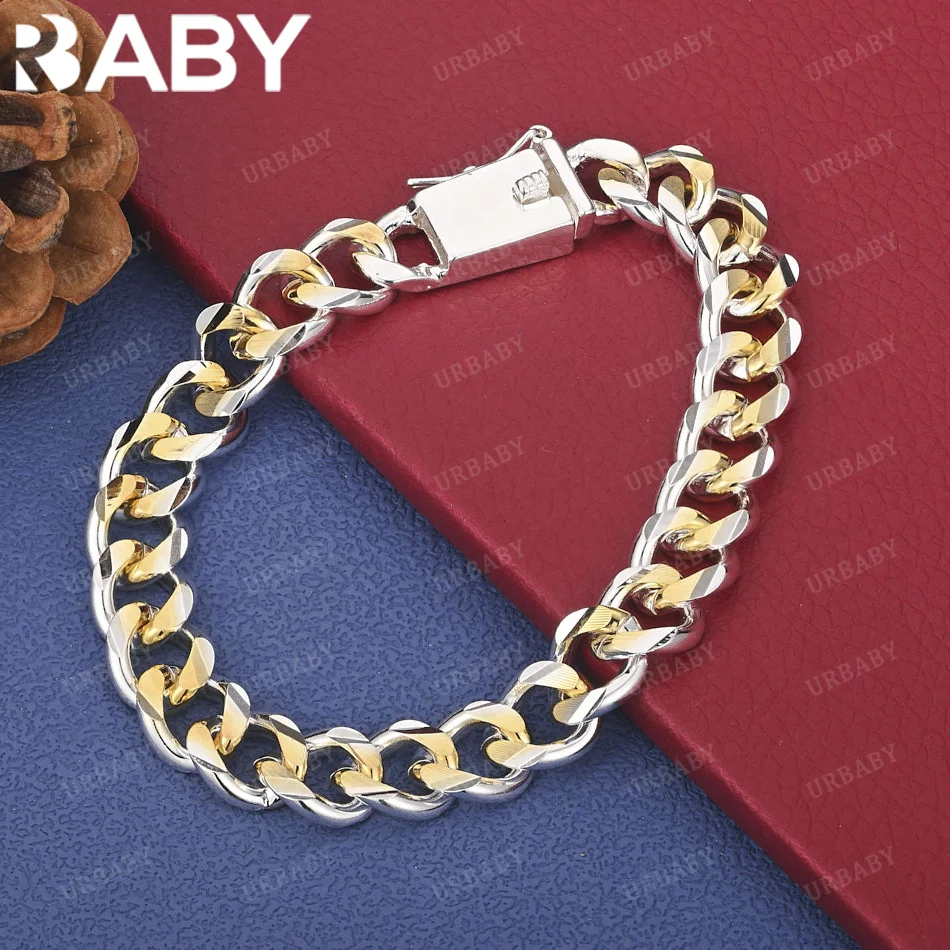 

URBABY 925 Sterling Silver Yellow Chain Bracelet For Women Men Fashion Jewelry Classic Popular Party Accessories Holiday Gift