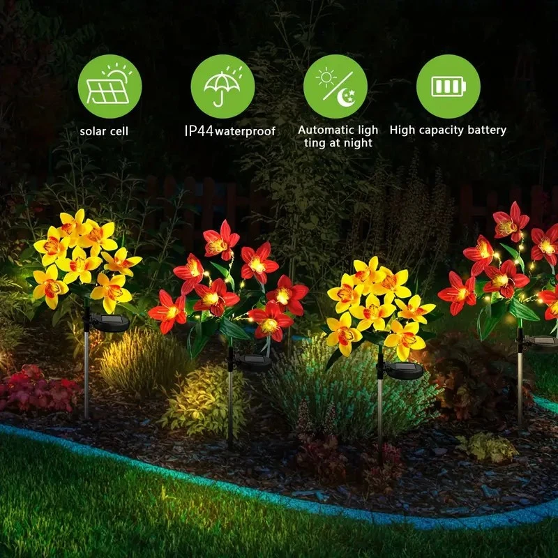 

7 Head Orchid Solar Lawn Lamp Outdoor LED Decorative Lights Solar Lamp for Backyard Garden Street Patio Birthday Wedding Decor