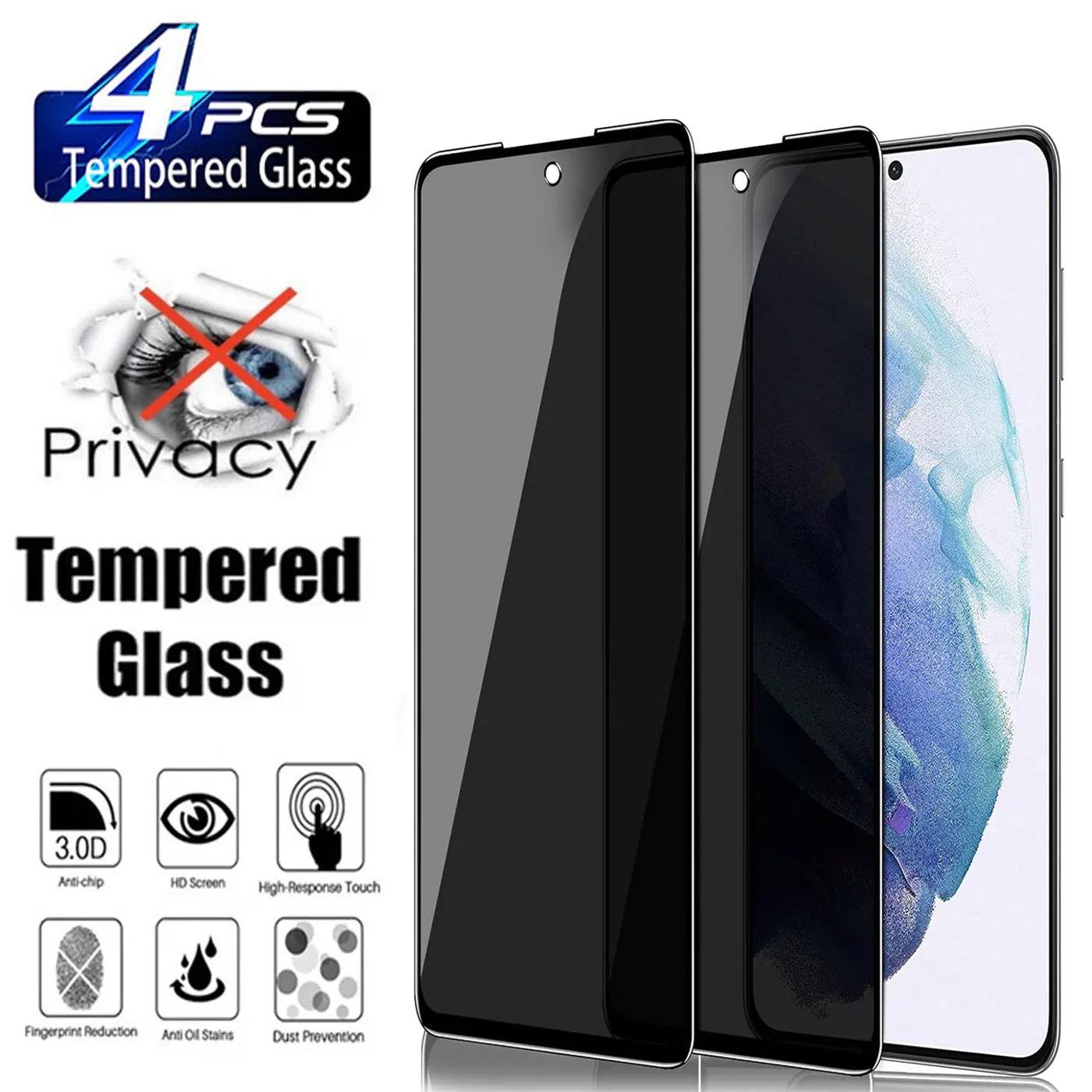 2/4Pcs vetro nero Anti spia per Samsung Galaxy A54 A53 A73 A34 A35 A14 S20FE S21FE A05 A05S 5G protezione dello schermo Privacy Glass