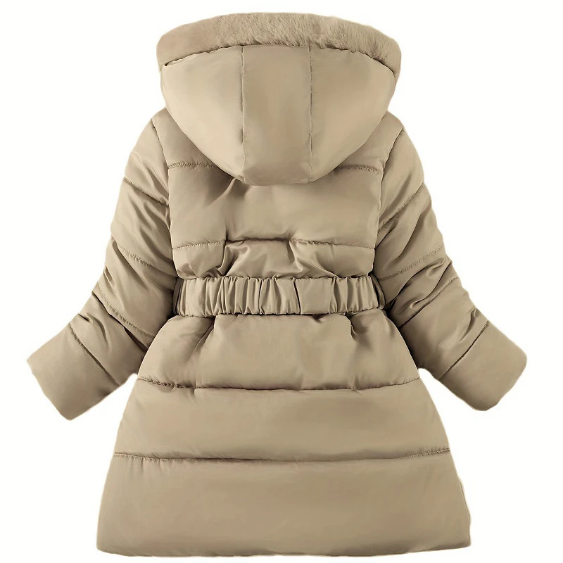 Winter Kids Coat Outdoor Casual Plus Fleece Thickened Girls' Medium Long Cotton Padded Coat Fashion Warm Jacket Kids Clothing