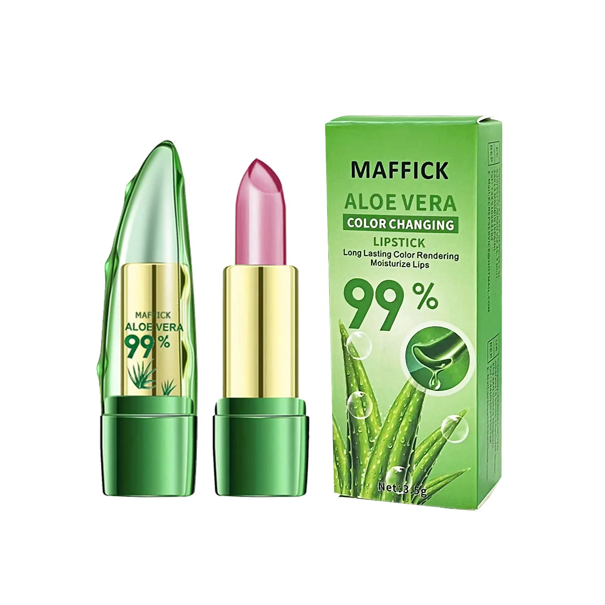 Aloe Vera Lipstick, Long Lasting Lip Care Nutritious Plumper Lip Balm Moisturizer Magic Temperature Color