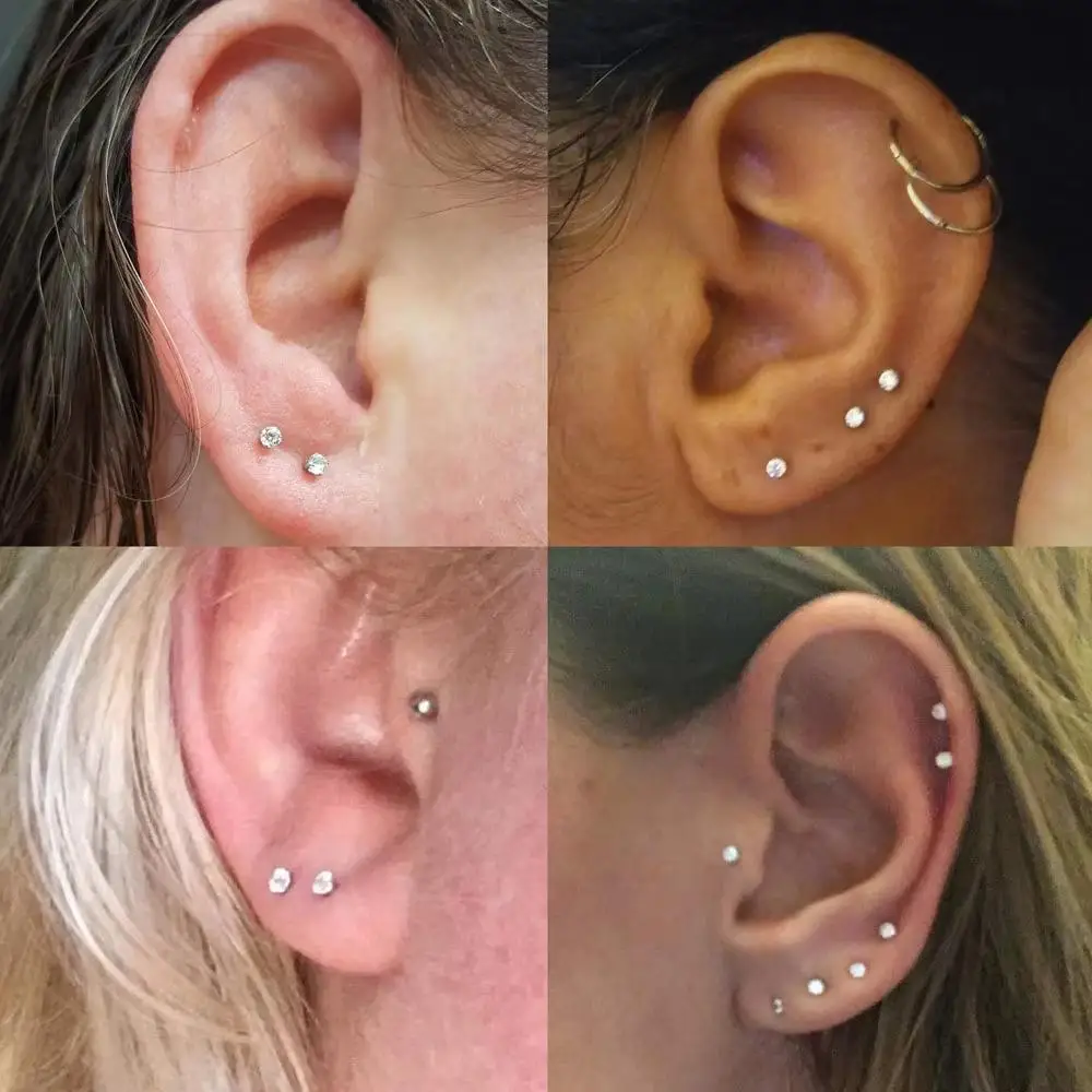 12PCS 16G 3mm Shiny CZ Labret Monroe Lip Ring Tragus Nail Helix Earring Stud Fashion Body Piercing Jewelry Bar Length 6-12mm