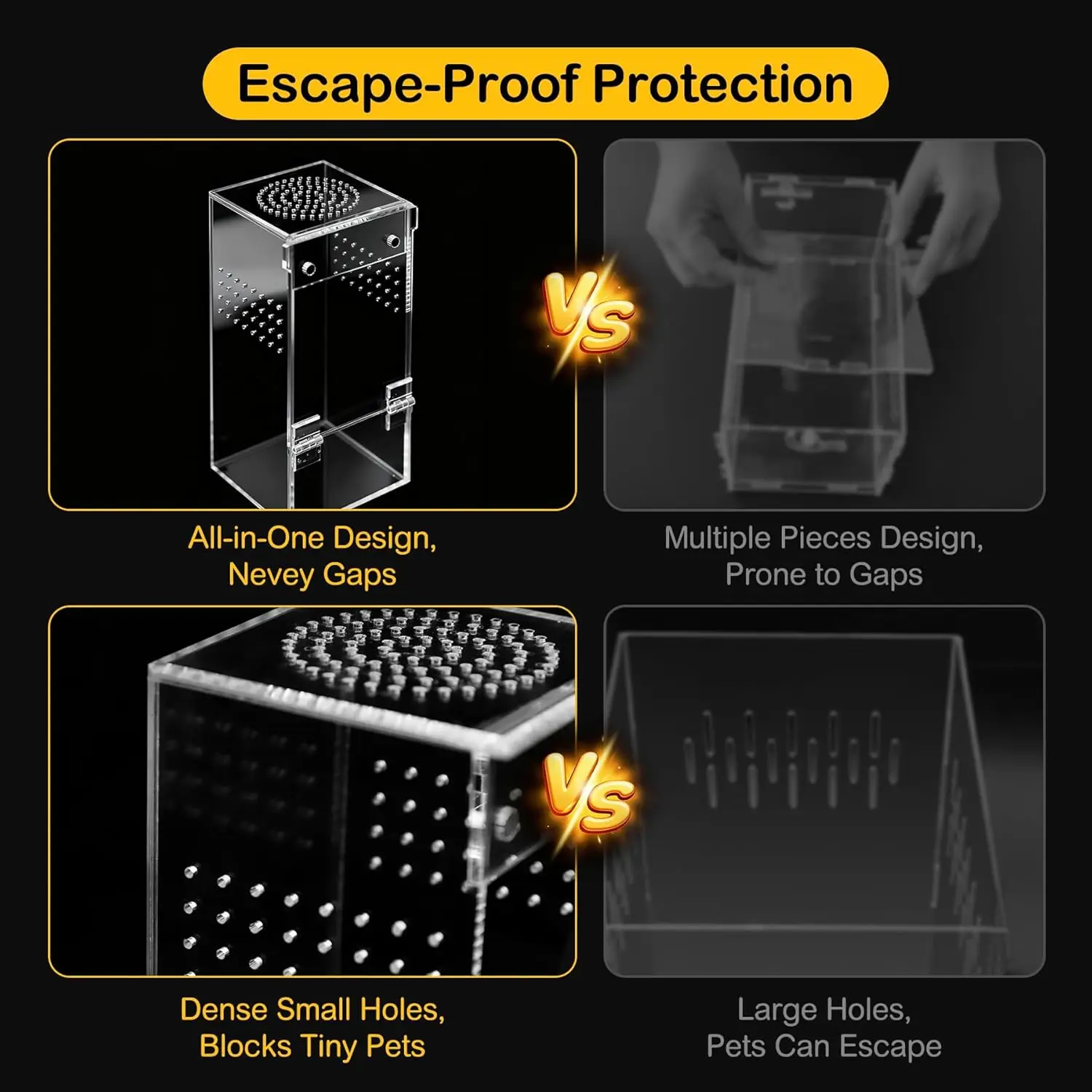 Transparent acrylic reptile feeding box, glass container habitat, ventilated jumping spider feeding box with magnetic door