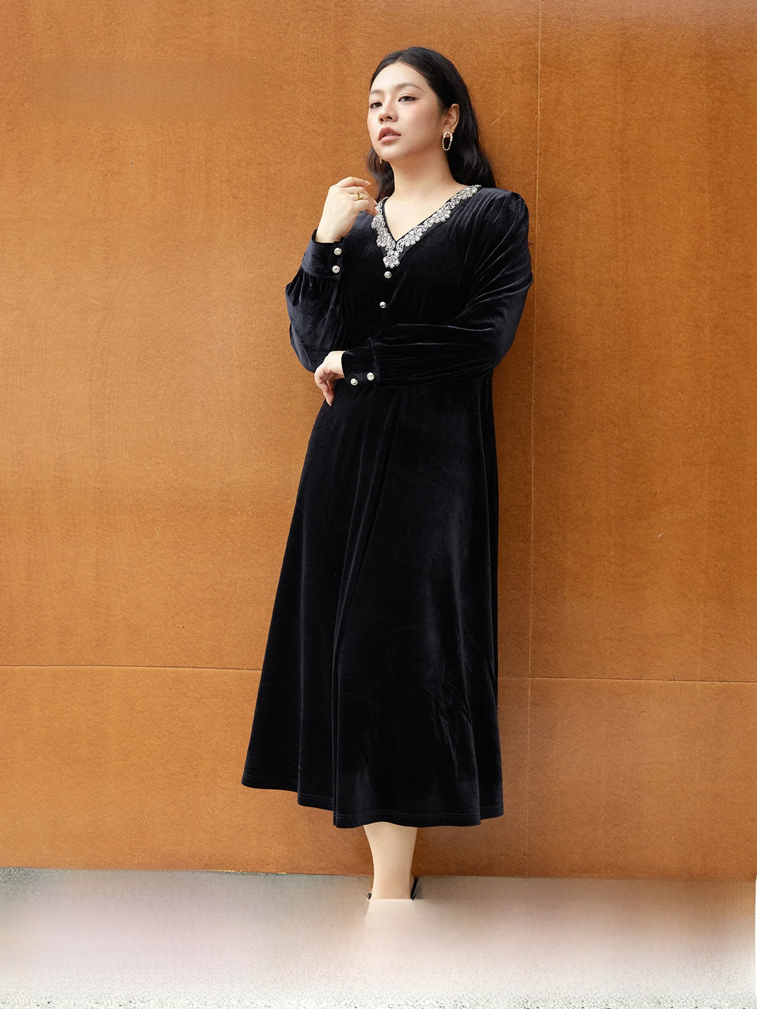 

Новое зимнее макси-платье Ele Velvet Dr с V-образным вырезом, подчеркивающим талию, и длинными рукавами, из шелка, для вечерних выходов, с узором «Маленькие звезды»