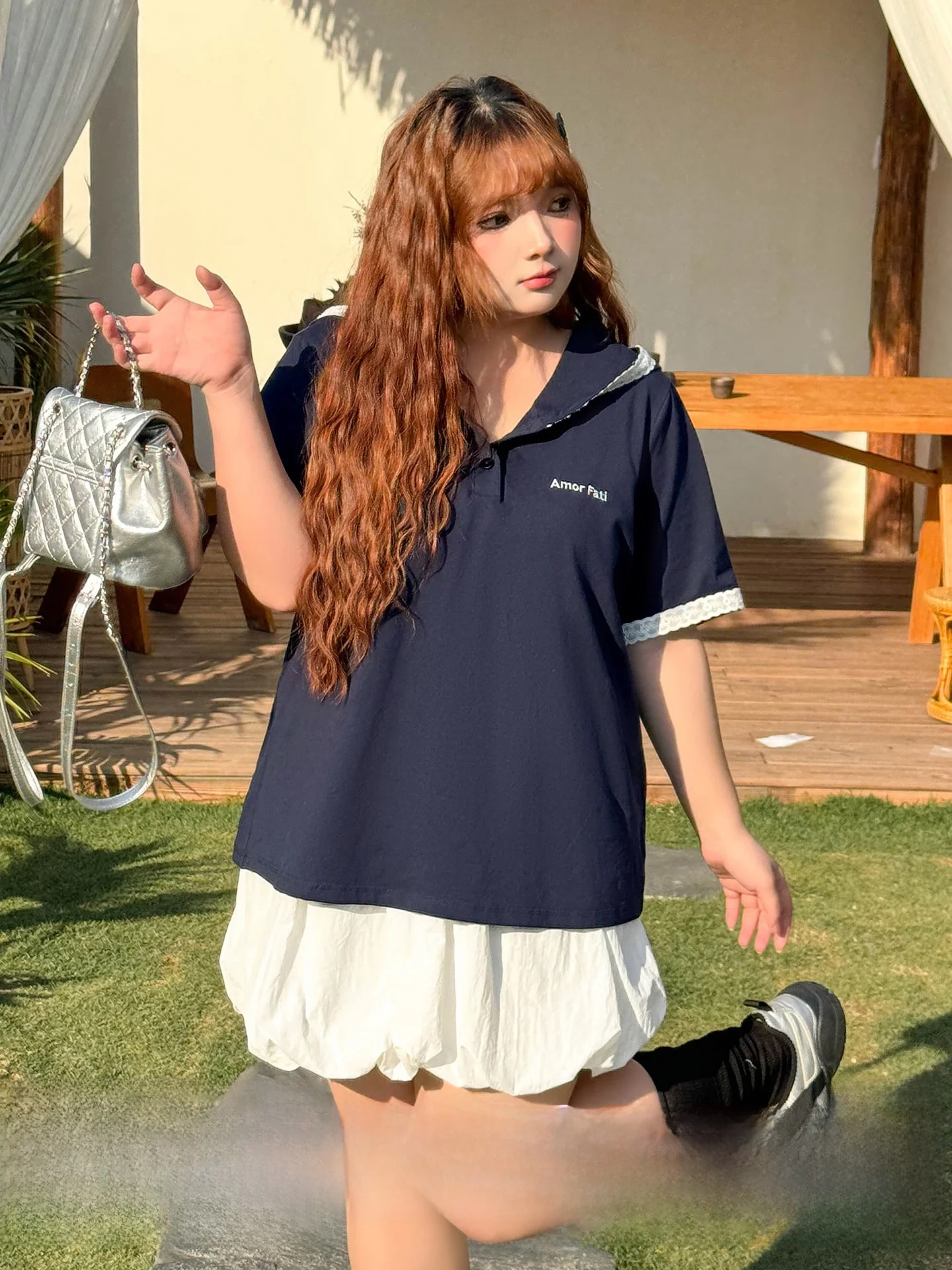 

plus Size Street Style T-Shirt Embroidered Ruffle Hem Hoodie Short Sleeve Breathable Cotton Casual Summer Top for Women