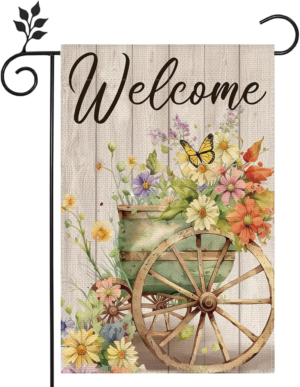 Welcome Bird Butterfly Watercolor Flower Spring Summer Garden Flag 12x18 Inch Double Sided Burlap Home Holiday Seasonal Outd IIC