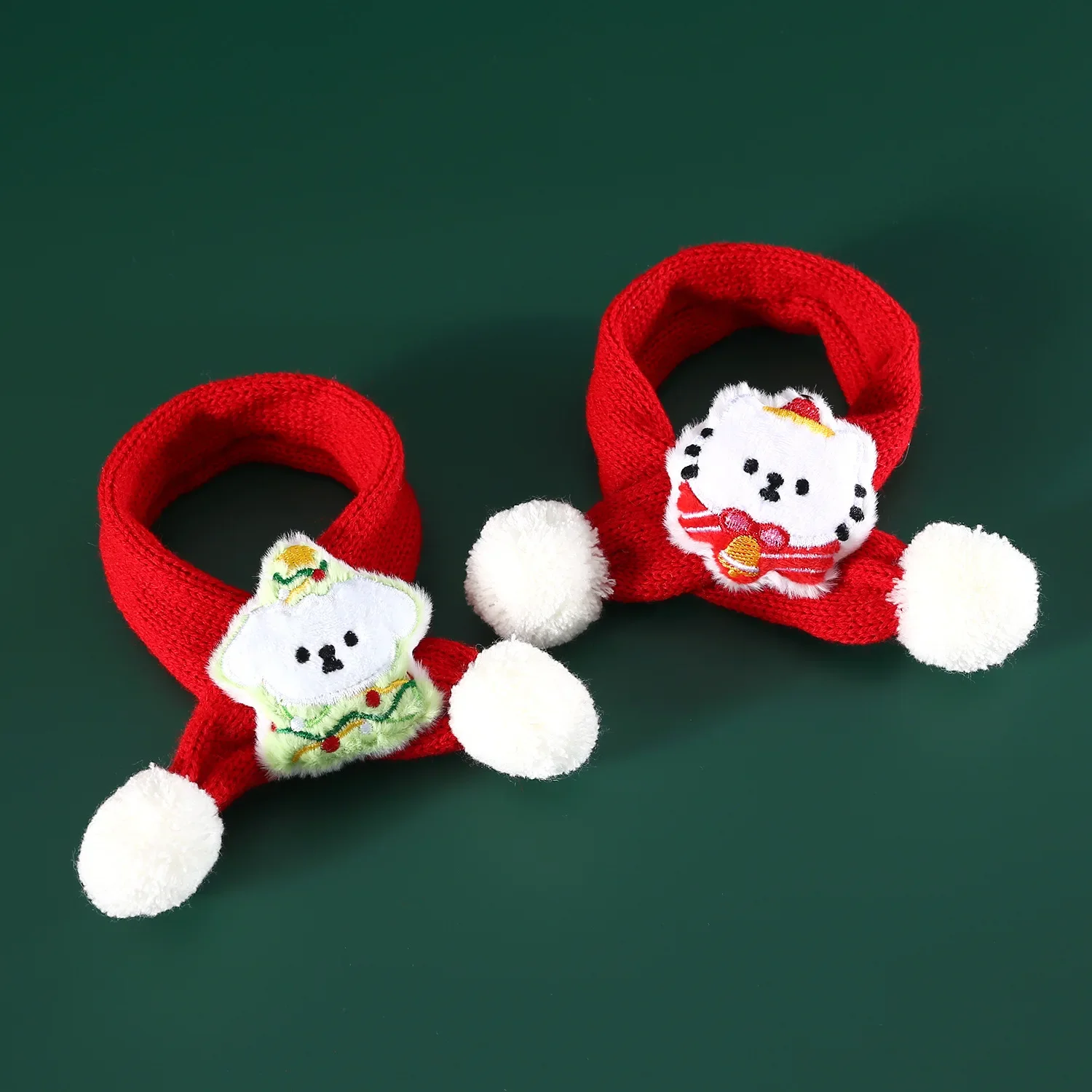 Red Christmas Pet Scarf Cat Puppy Christmas Tree Cartoon Ball Knitted Yarn Scarf Hat Set Cat Accessories Dog Christmas Hat