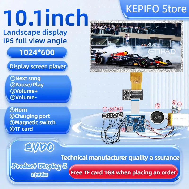 

10.1inch1024 * 600 High definition display screen mp4 video player suitable for LCD greeting card DIY electronic album display