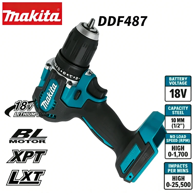 Makita Ddf487 18V 6000mAh Akku-Bohrschrauber, bürstenlos, kompakt, hohes Drehmoment, variable Geschwindigkeit, Holzbearbeitungs-Elektrowerkzeug für Makita-Akku.