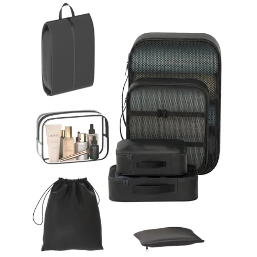 

Набор из 8 упаковочных кубов для путешествий с прозрачной косметичкой, прочные органайзеры для багажа, аксессуары для чемоданов и ручной клади, одобренные TSA