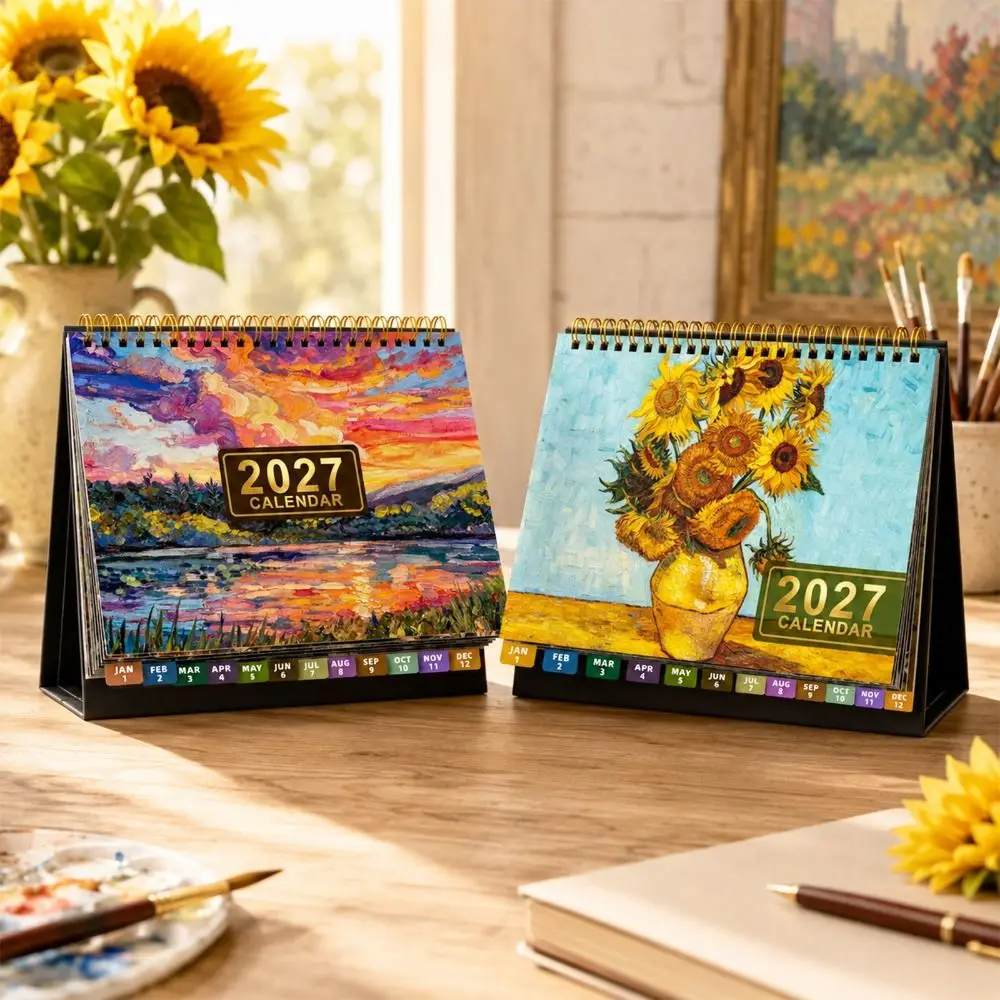Floral Pattern 2027 Desk Calendar Spiral Bound Standing Design Standing Flip Calendar Decorative Coil Binding Table Calendar