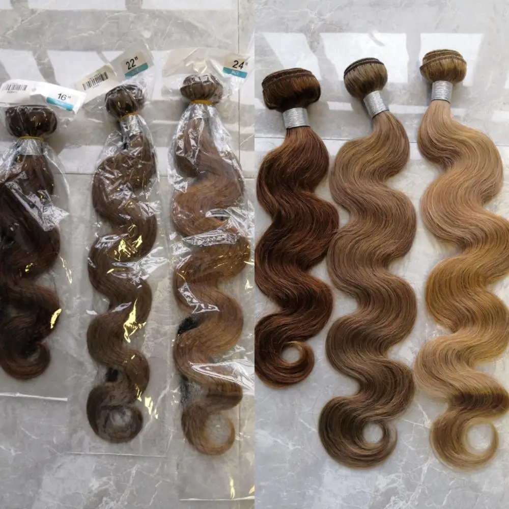 MOGULHAIR สี8 Ash สีบลอนด์27น้ำผึ้งสีบลอนด์อินเดีย Body Wave ผมสาน2/3/4 Remy เส้นผมมนุษย์ Extension