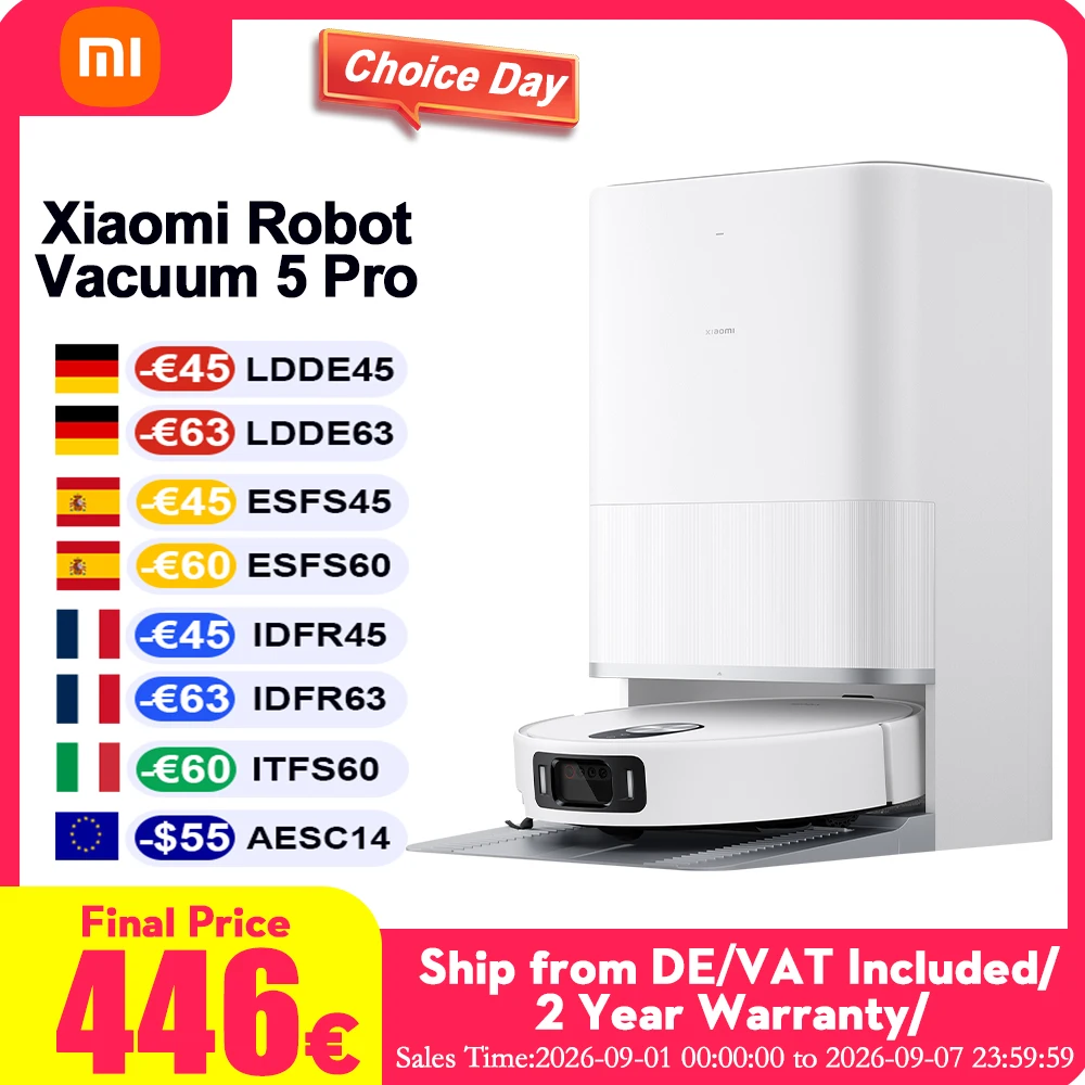 Versione Globale Xiaomi Robot Vacuum 5 Pro EU (Versione Aggiornata X20+) Elettrodomestico Intelligente per la Casa con Sorveglianza Video AI, Sistema 