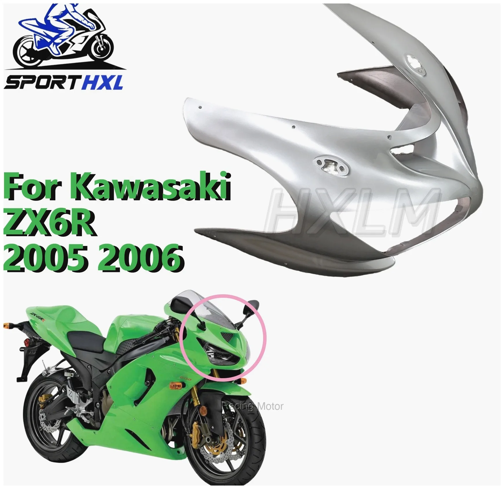 Motorcycle Fairing Body Kit - New For KAWASAKI Ninja ZX-6R zx6r zx 6r 636 600 2005 2006 05 06 Motorbike Head Front Upper Nose In