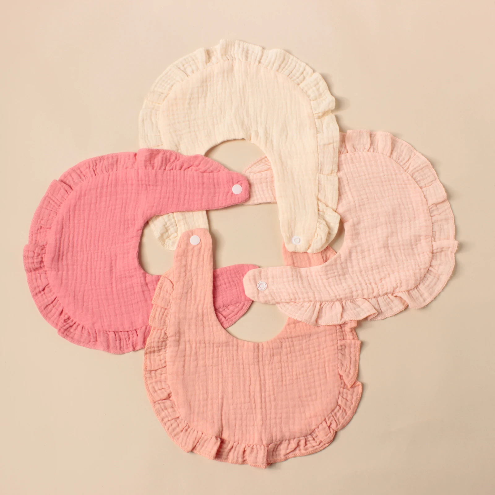 4PCS Lotus Leaf Edge Double Crepe Baby Drool Towel Cotton Comfortable Baby Feeding Bib Baby Soft Snap Button Bib