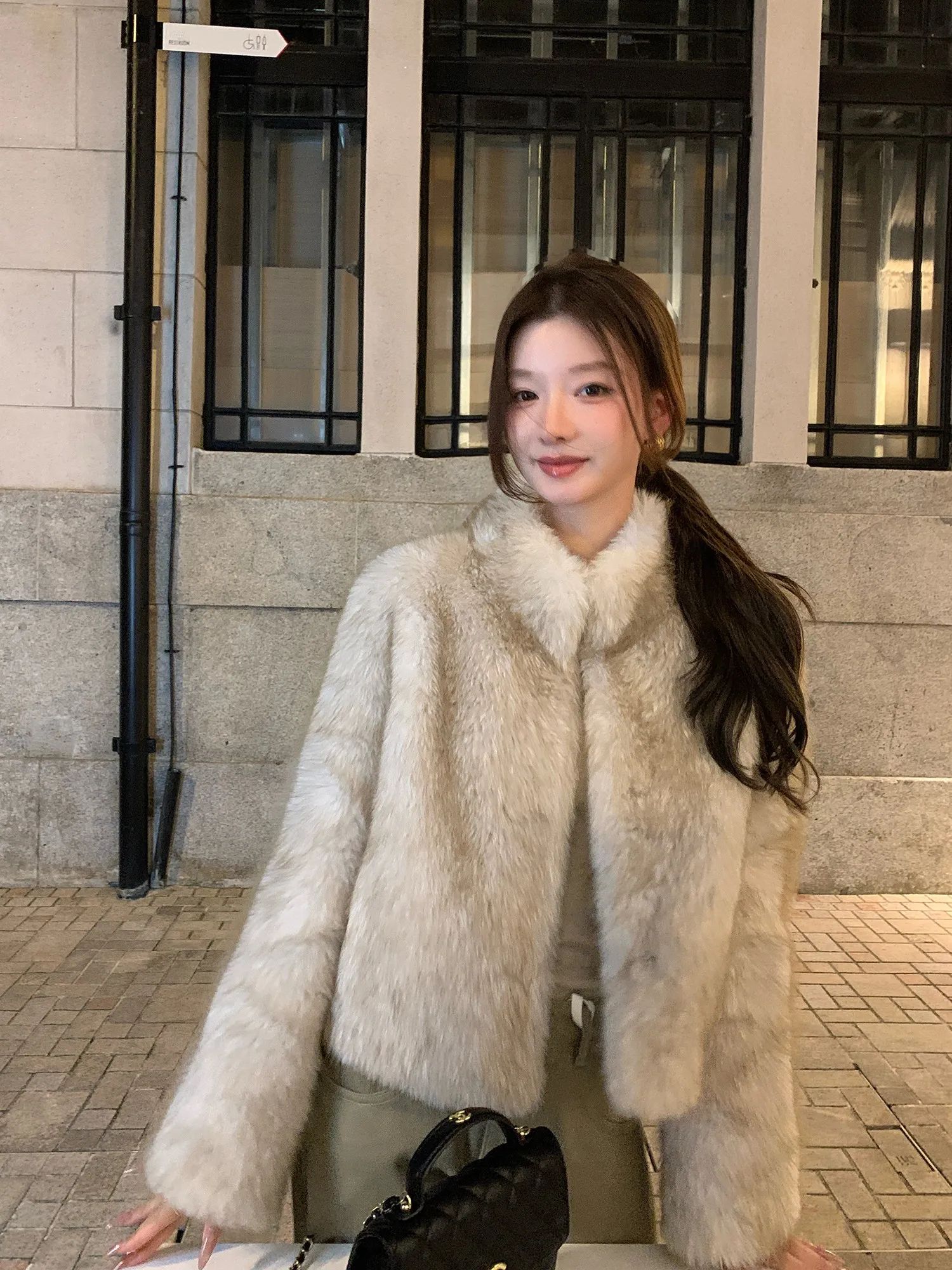 

Экологичная женская шуба LM с воротником-стойкой, длинными рукавами, теплая, зимняя верхняя одежда в корейском стиле, укороченная