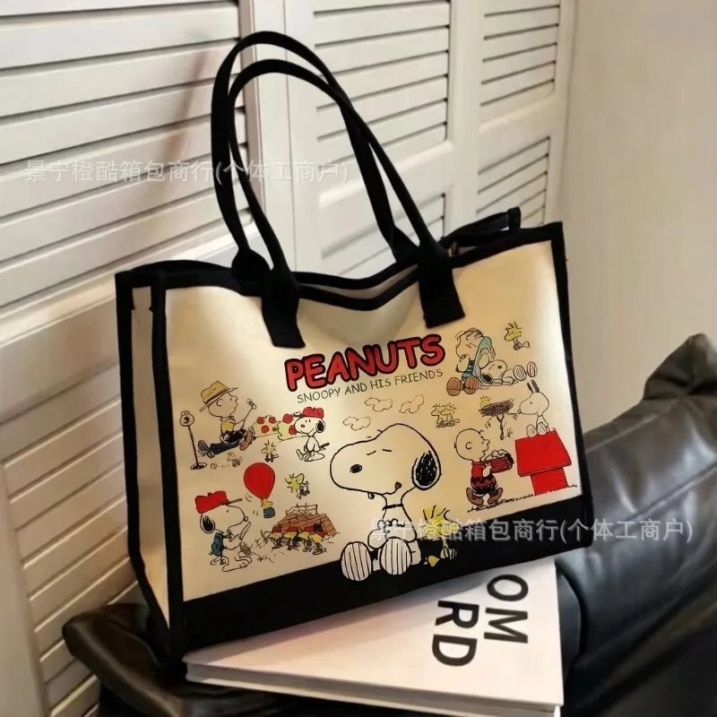 New Snoopy Canvas Tote Bag Women Large Capacity Cartoon Shoulder Bag Student Commuting Handbag Cute Versatile Gift