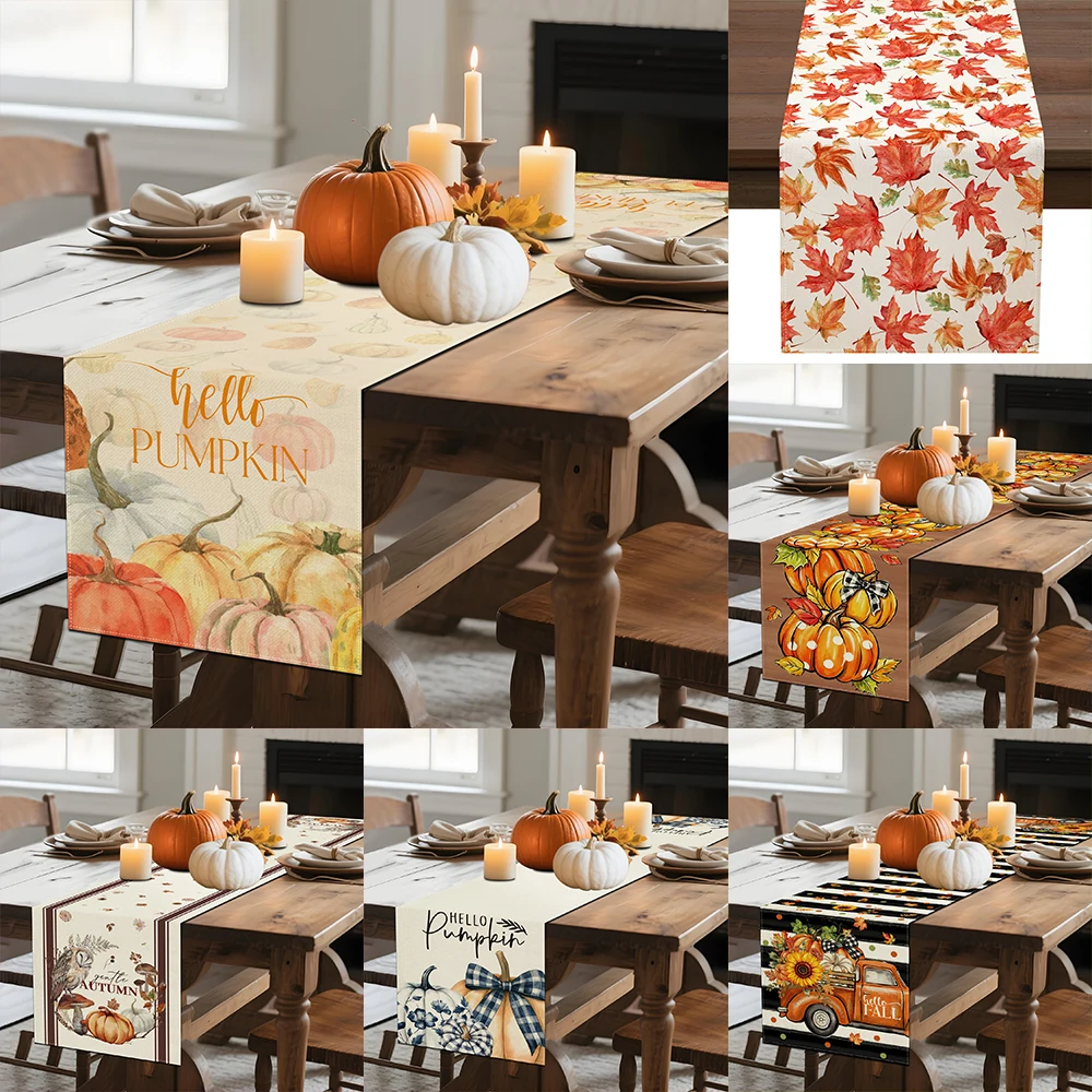 1pc  Fall Pumpkin Maple Leaf Table Runner Thanksgiving Harvest Season Farmhouse Table Decor for Home Kitchen Dining Party