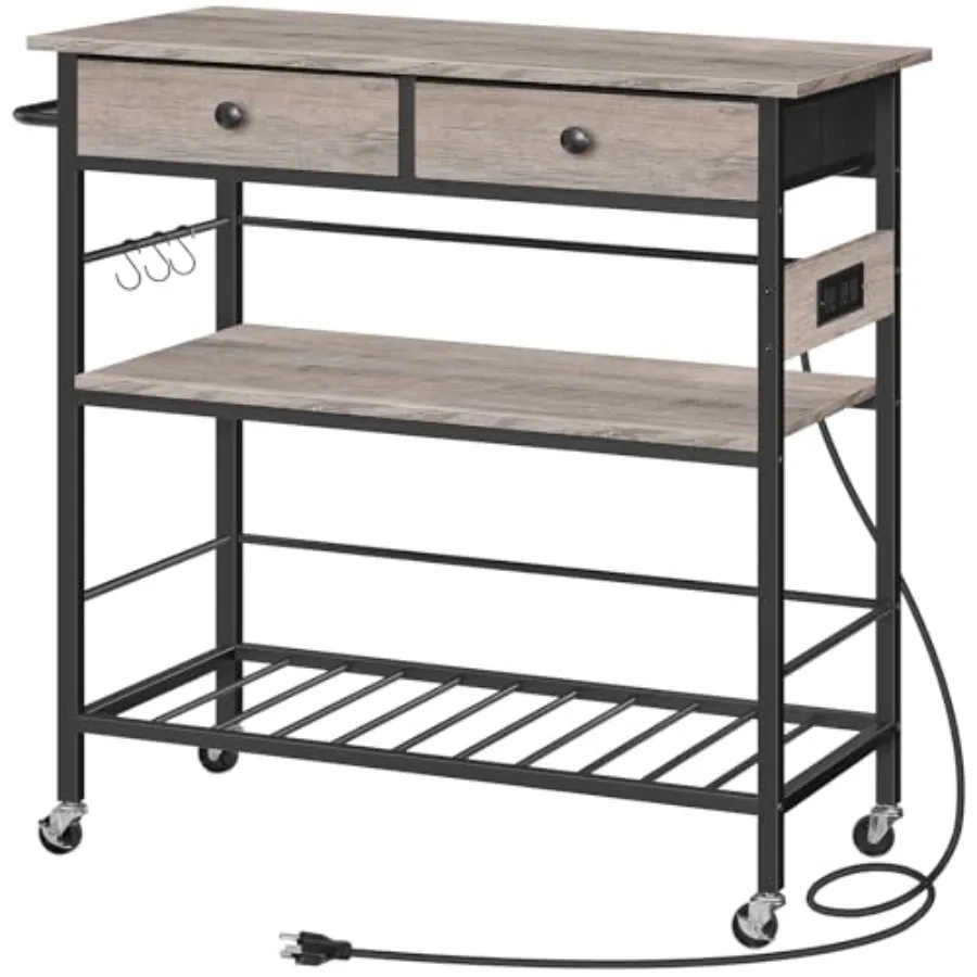 

Kitchen Island with Storage Rolling Island Cart for Kitchen with 2 Drawers and Outlet 3 Tier Coffee Station and Microwave Stand