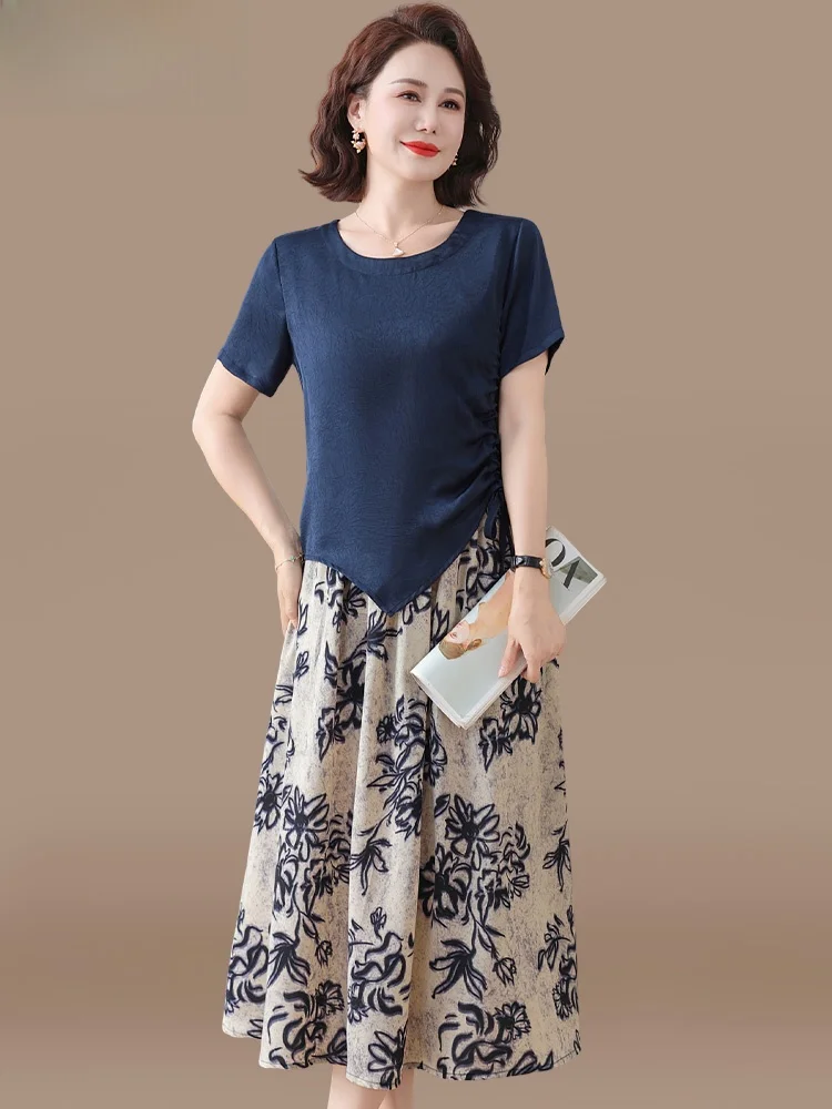 

Модный летний комплект одежды для женщин среднего возраста: свободный крой, полиэстер, индивидуальный дизайн