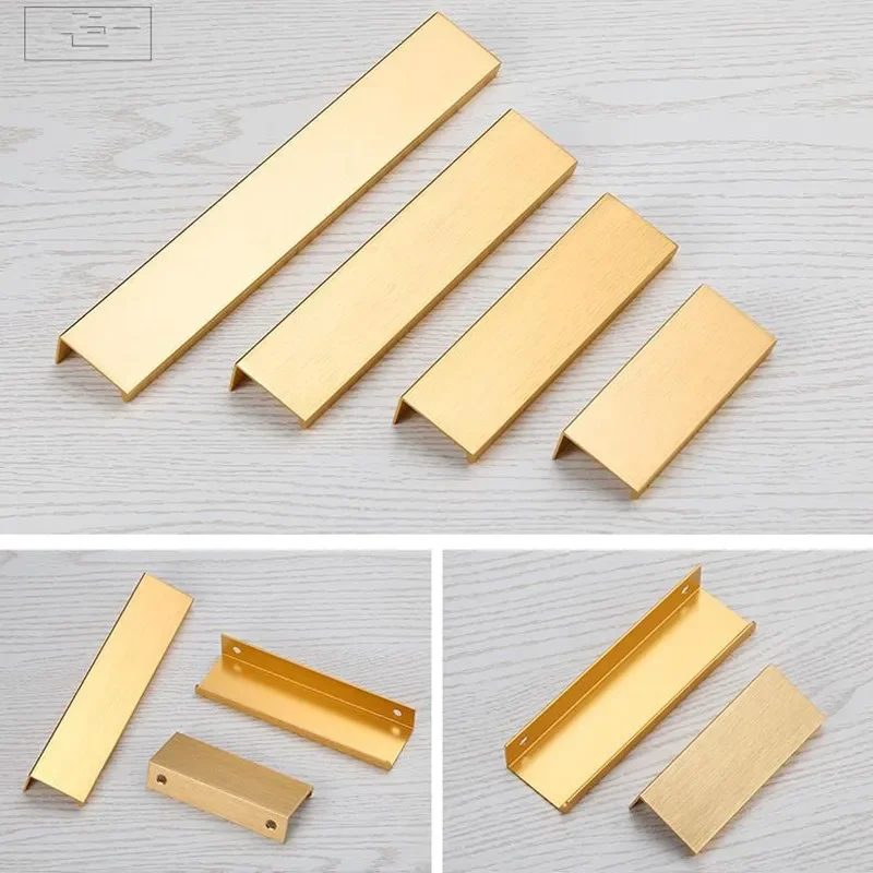 Black Silver Orange Gold Hidden Cabinet Handles Aluminum alloy strip handle Kitchen Cupboard Pulls Drawer Knobs Furniture Handle
